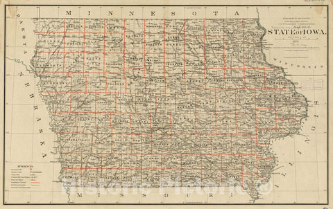 Historical Map, 1878 State of Iowa, Vintage Wall Art