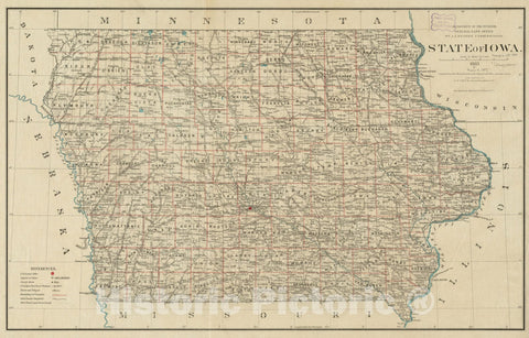 Historical Map, 1885 State of Iowa, Vintage Wall Art