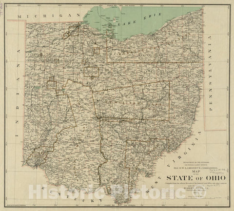 Historical Map, 1895 Map of The State of Ohio, Vintage Wall Art