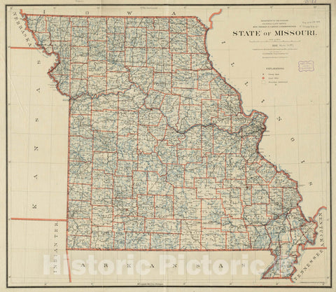 Historical Map, 1891 State of Missouri, Vintage Wall Art