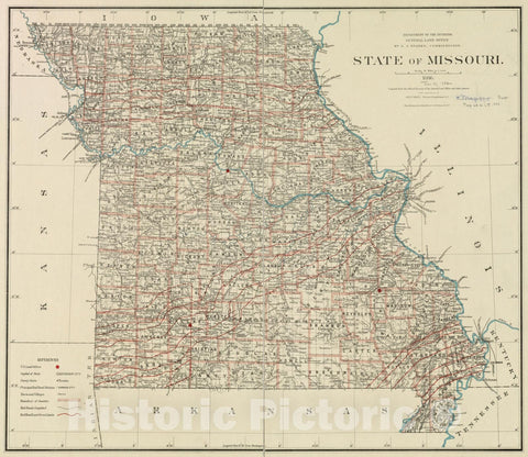Historical Map, 1886 State of Missouri, Vintage Wall Art