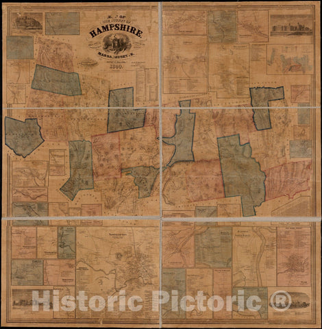 Historical Map, 1860 Map of The County of Hampshire, Massachusetts : Based Upon The Trigonometrical Survey of The State, Vintage Wall Art
