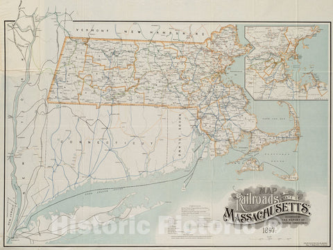 Historic Map : Map of the Railroads of the State of Massachusetts. Accompanying the report of the Railroad Commission., c. 1903 , Vintage Wall Art