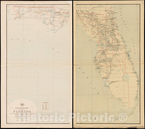 Historical Map, Post Route map of The State of Florida Showing Post Offices with The Intermediate Distances and Mail Routes in Operation on The 1st of December, 1897, Vintage Wall Art