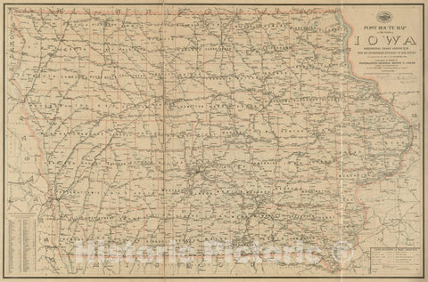 Historical Map, Post Route map of The State of Iowa Showing Post Offices with The Intermediate Distances on Mail Routes in Operation on The 1st of December, 1903, Vintage Wall Art