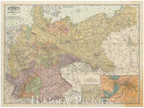 Historical Map, 1892 Rand, McNally & Co.'s indexed atlas of the world map of Germany, Vintage Wall Art