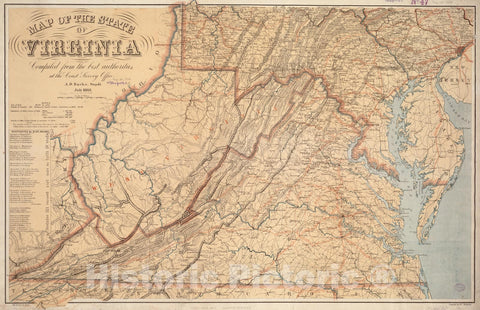 Historical Map, 1863 Map of The State of Virginia, Vintage Wall Art
