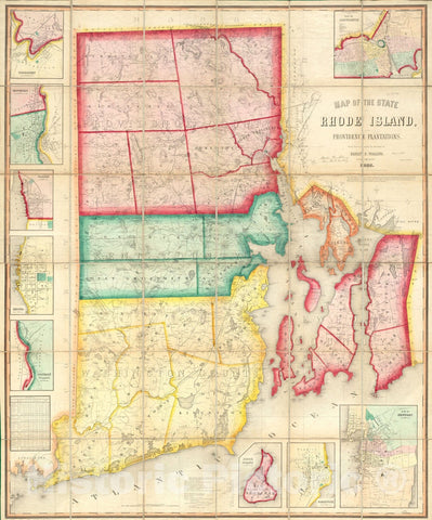 Historical Map, 1855 Map of The State of Rhode Island, and Providence Plantations, Vintage Wall Art