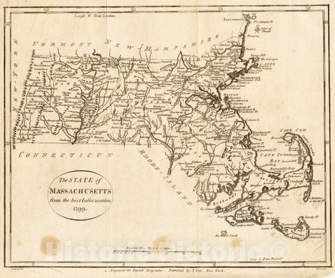 Historical Map, 1799 The state of Massachusetts from the best information, Vintage Wall Art