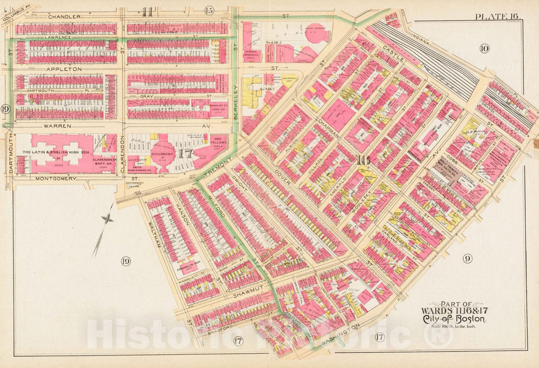 Historical Map, 1890 Atlas of The City of Boston : City Proper and Roxbury : Plate 16, Vintage Wall Art