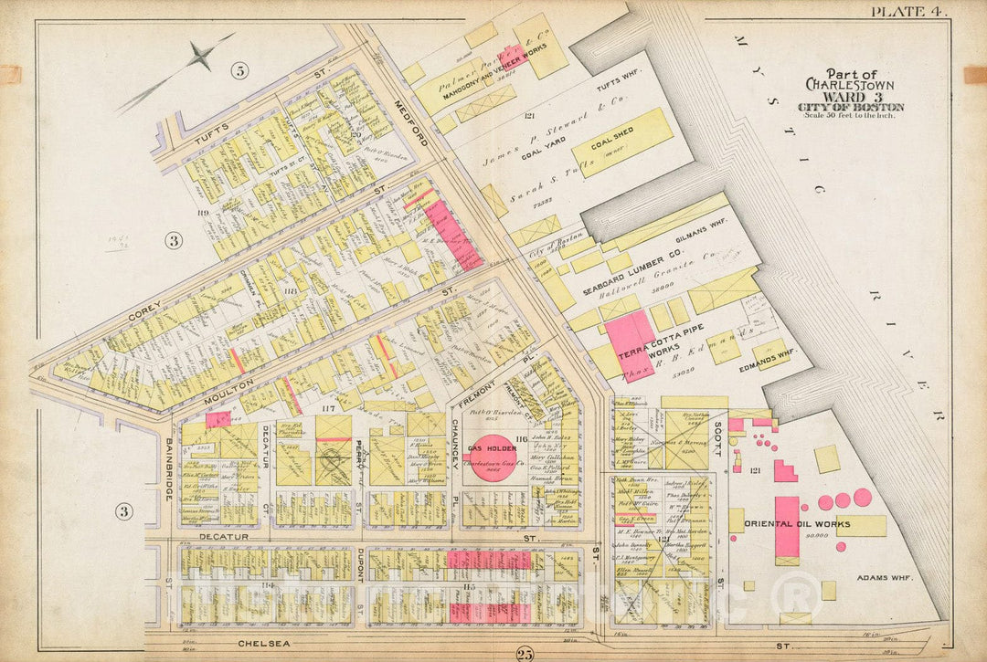Historical Map, 1892 Atlas of The City of Boston : Charlestown : Plate 4, Vintage Wall Art