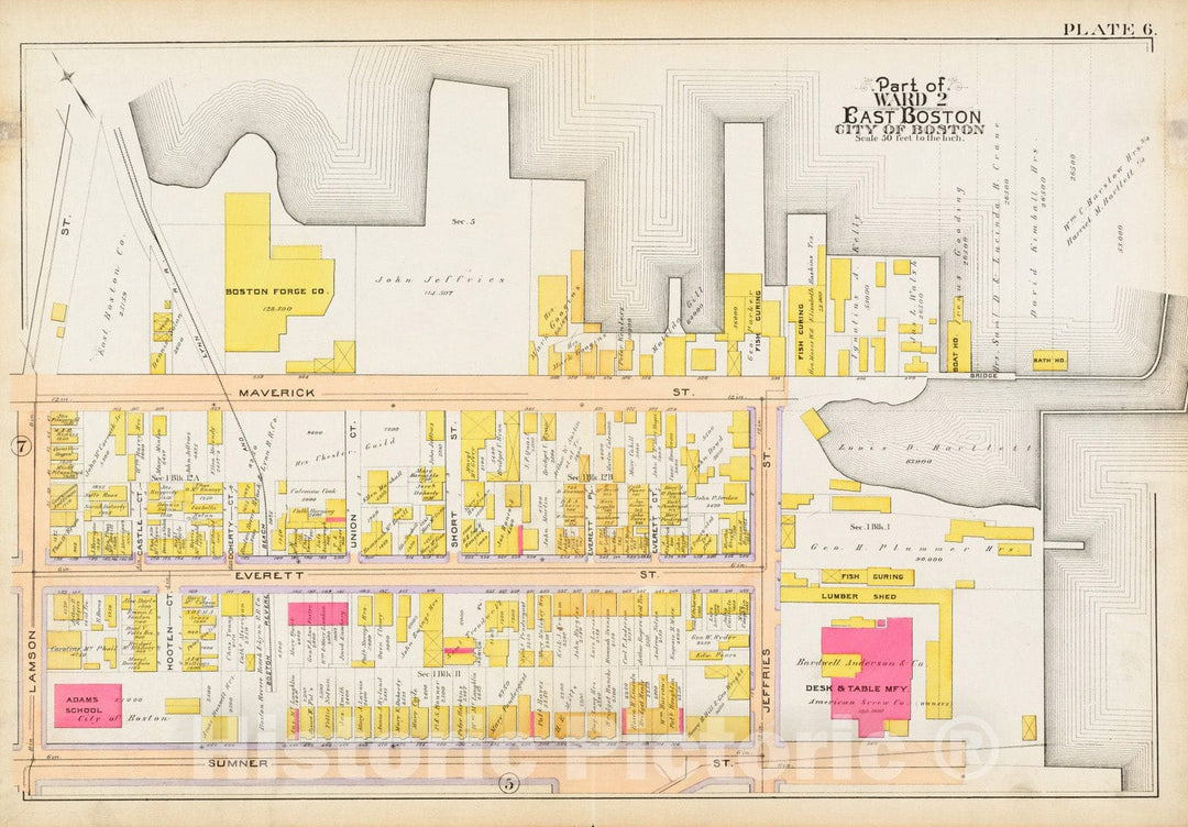 Historical Map, 1892 Atlas of The City of Boston : East Boston, Mass. : Plate 6, Vintage Wall Art
