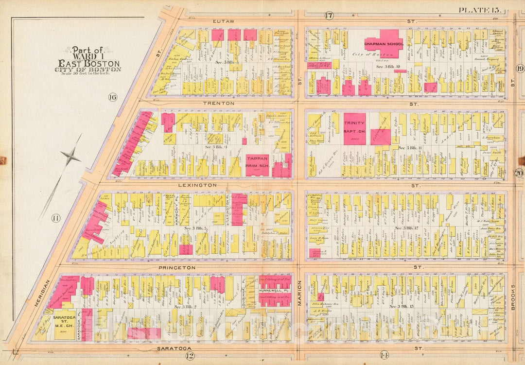 Historical Map, 1892 Atlas of The City of Boston : East Boston, Mass. : Plate 15, Vintage Wall Art