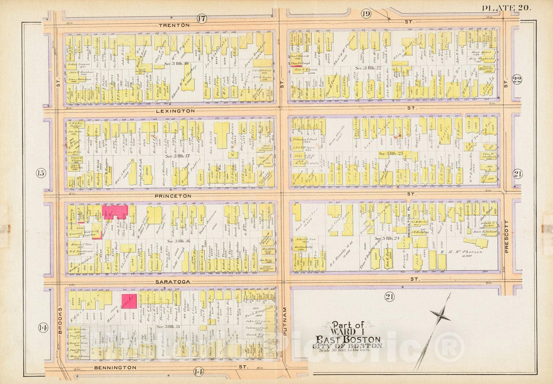 Historical Map, 1892 Atlas of The City of Boston : East Boston, Mass. : Plate 20, Vintage Wall Art