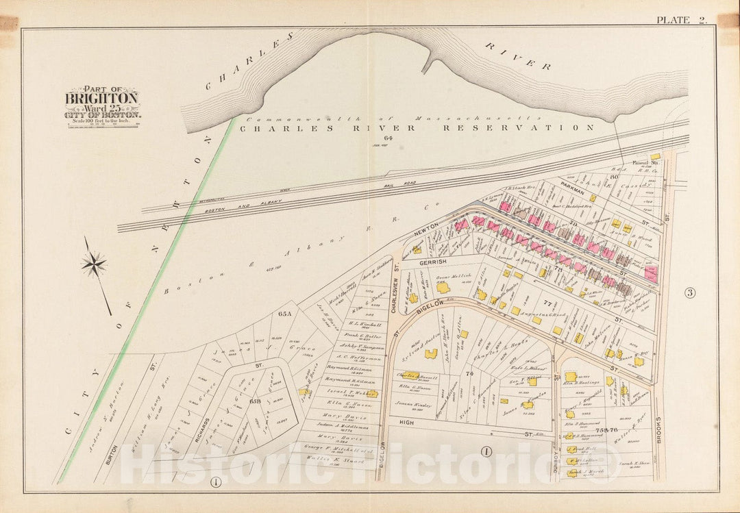 Historical Map, 1897 Atlas of The City of Boston, Brighton : Plate 2, Vintage Wall Art