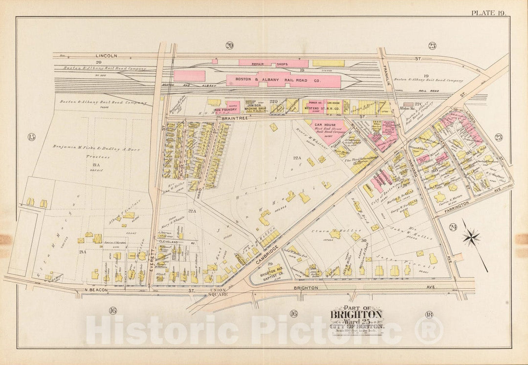 Historical Map, 1897 Atlas of The City of Boston, Brighton : Plate 19, Vintage Wall Art