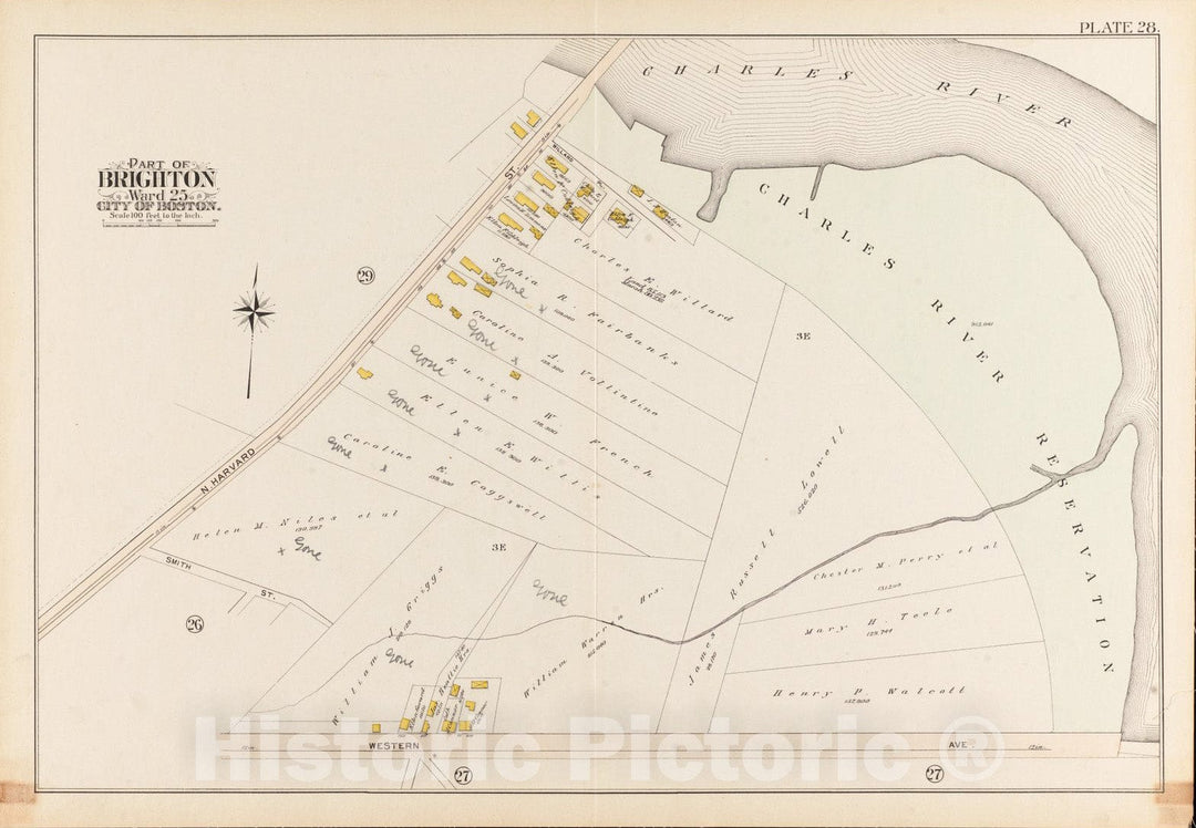 Historical Map, 1897 Atlas of The City of Boston, Brighton : Plate 28, Vintage Wall Art