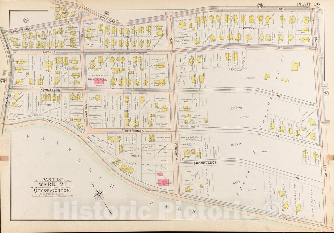 Historical Map, 1899 Atlas of The City of Boston, Roxbury : Plate 28, Vintage Wall Art