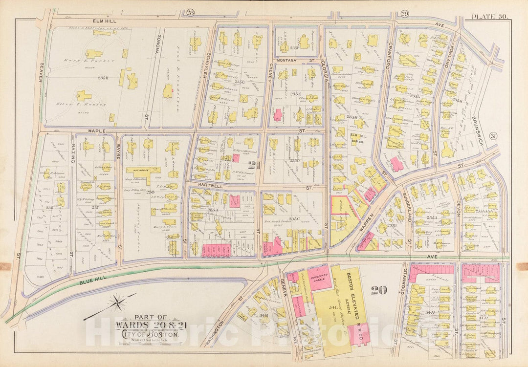 Historical Map, 1899 Atlas of The City of Boston, Roxbury : Plate 30, Vintage Wall Art