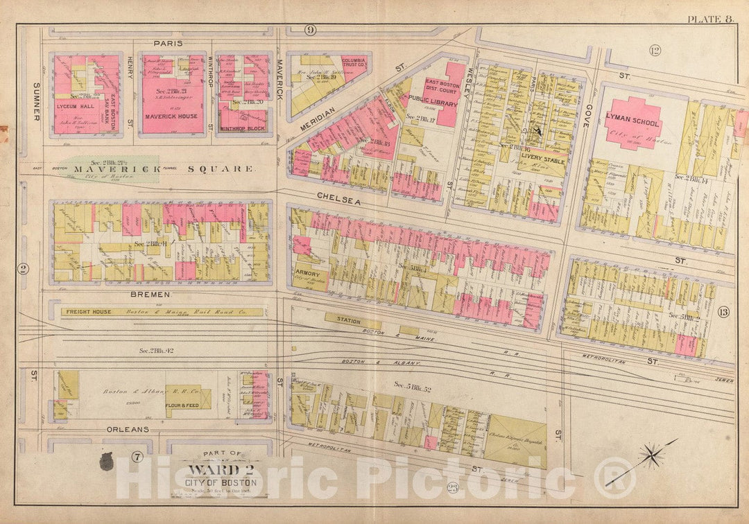 Historical Map, 1901 Atlas of The City of Boston, East Boston : Plate 8, Vintage Wall Art