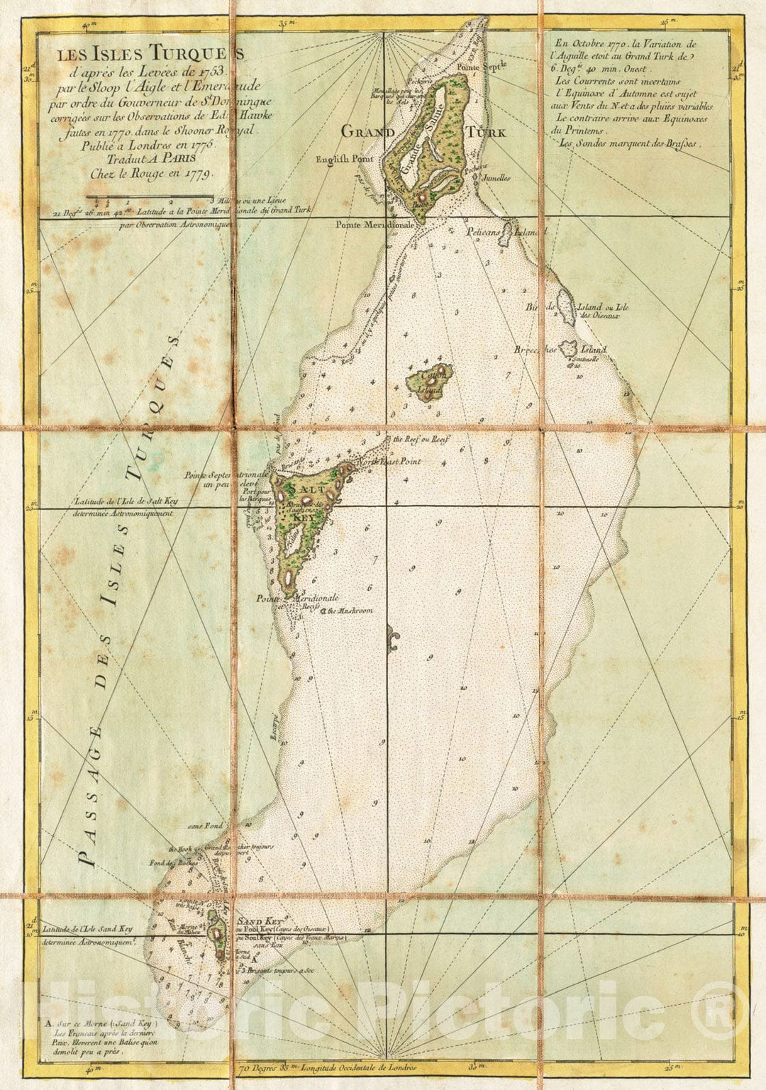 Historical Map, Les Isles Turques d'apreI's les levees de 1753 par le sloop l'Aigle et l'Emeraude par ordre du Gouverneur de St. Domingue, Vintage Wall Art