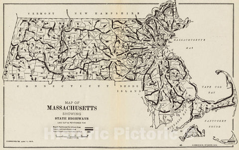 Historical Map, 1911 Map of Massachusetts Showing State Highways Laid Out & petitioned for, Vintage Wall Art