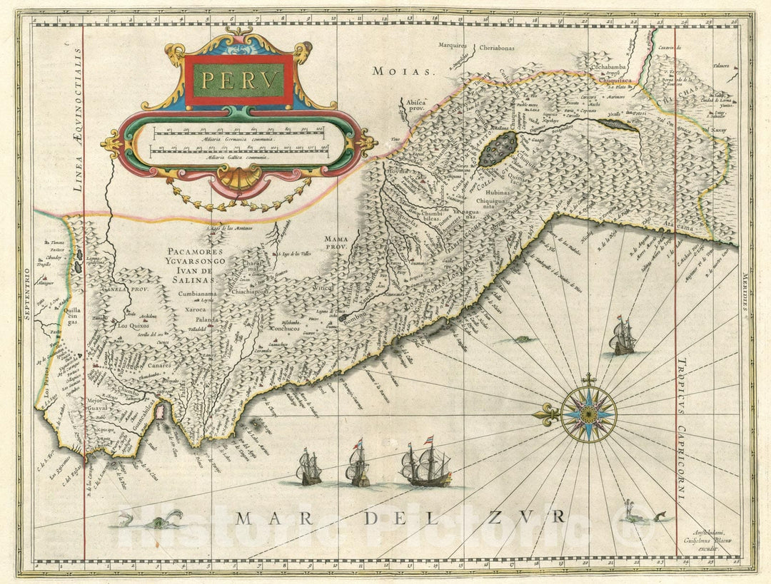Historical Map, 1650 Peru, Vintage Wall Art