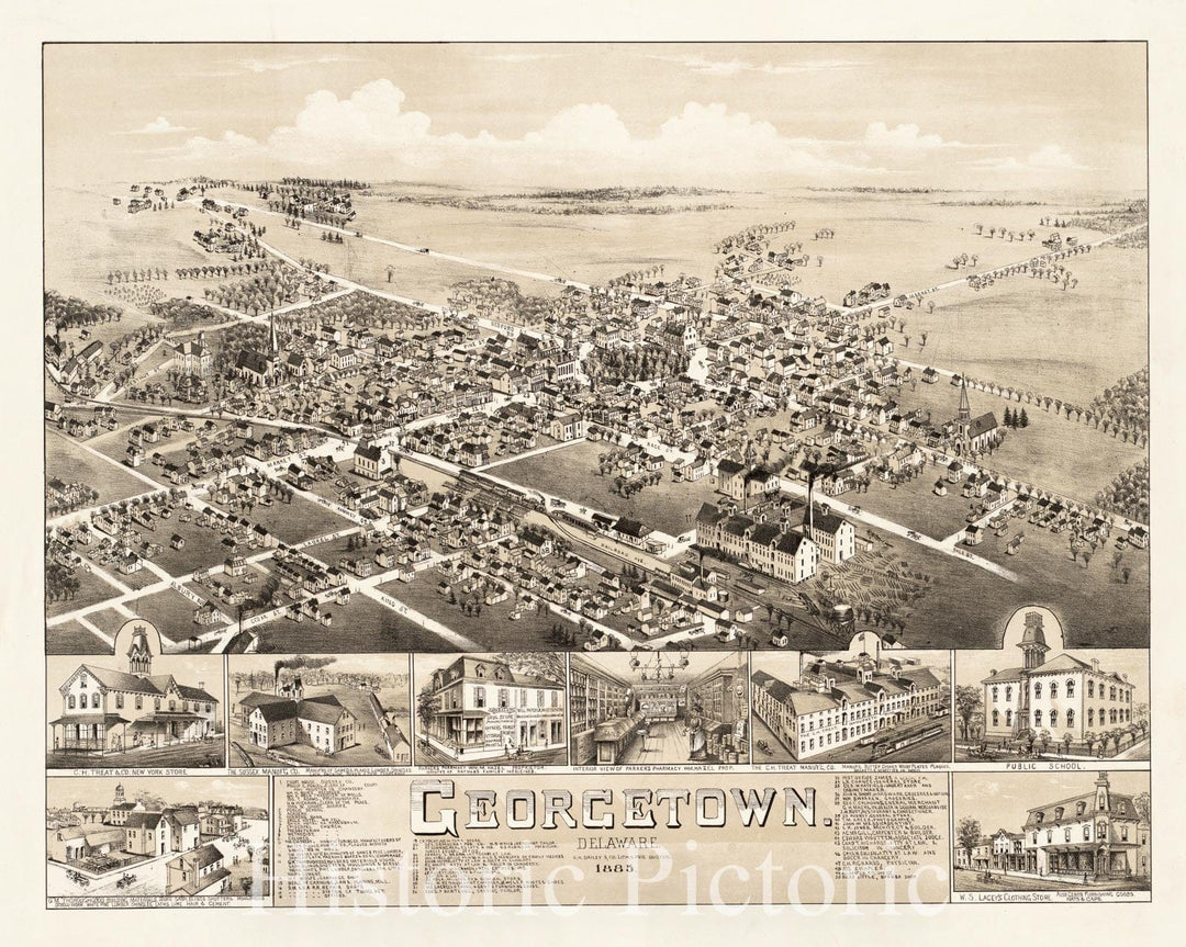 Historical Map, Georgetown, Delaware : 1885, Vintage Wall Art