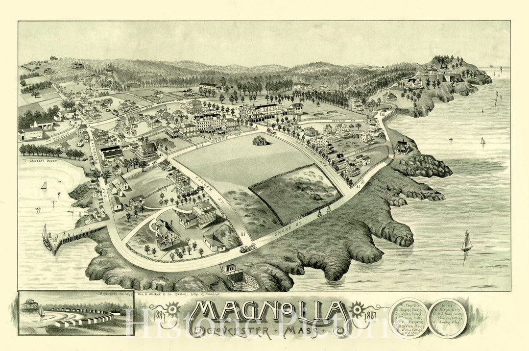 Historical Map, 1887 Magnolia, Gloucester, Mass, Vintage Wall Art