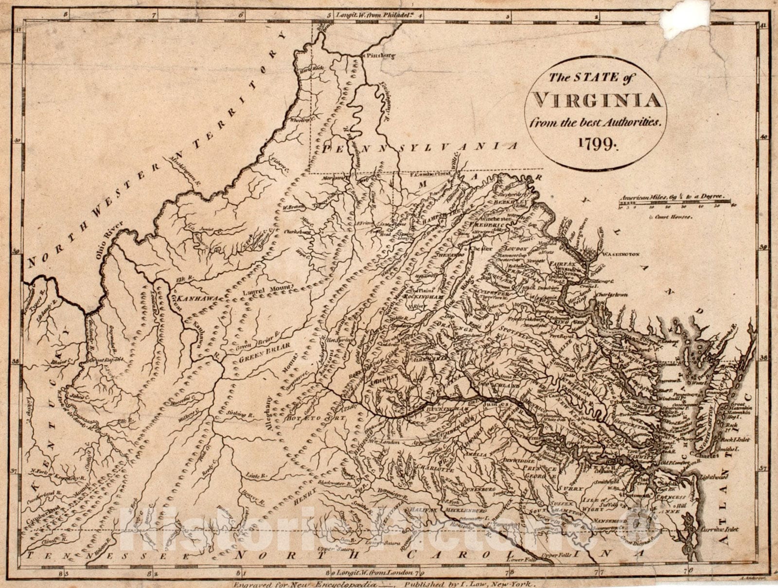 Historical Map, The State of Virginia form the best authorities. 1799, Vintage Wall Art