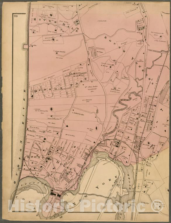 Historic 1872 Map - Plates 23 & 24: Southern Part Of Yonkers And Portion Of West Far - Vintage Wall Art