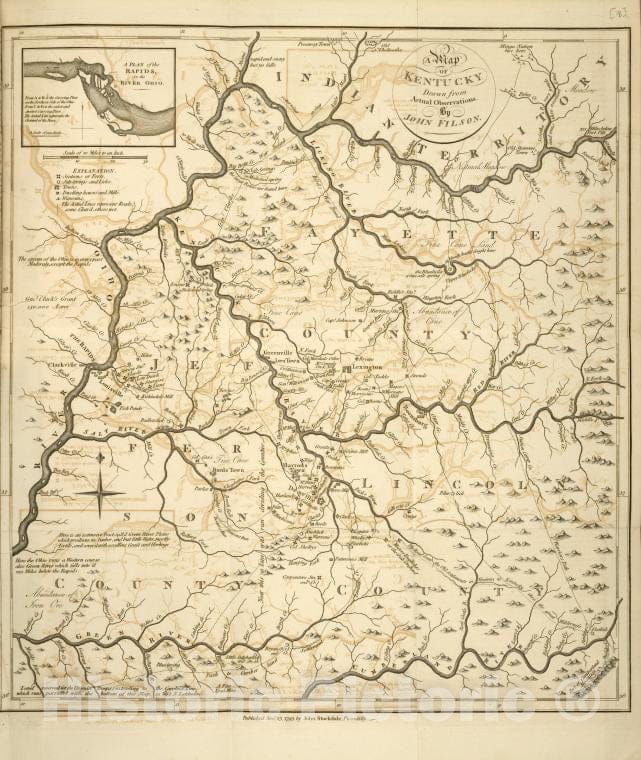 Historic 1794 Map - A Map Of Kentucky, Drawn From Actual Observations By John Filson. - United States - Vintage Wall Art