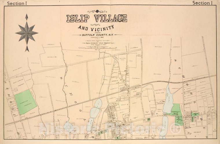 Historic 1888 Map - Islip Village And Vicinity Suffolk County, N.Y. - Vintage Wall Art