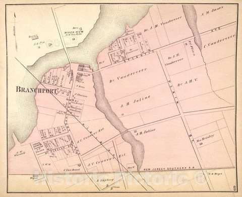 Historic 1873 Map - Branchport [Village] - Monmouth Couty (N.J.) - New Jersey - Monmouth County Atlases Of The United States - Atlas Of Monmouth Co, New Jersey. - Vintage Wall Art