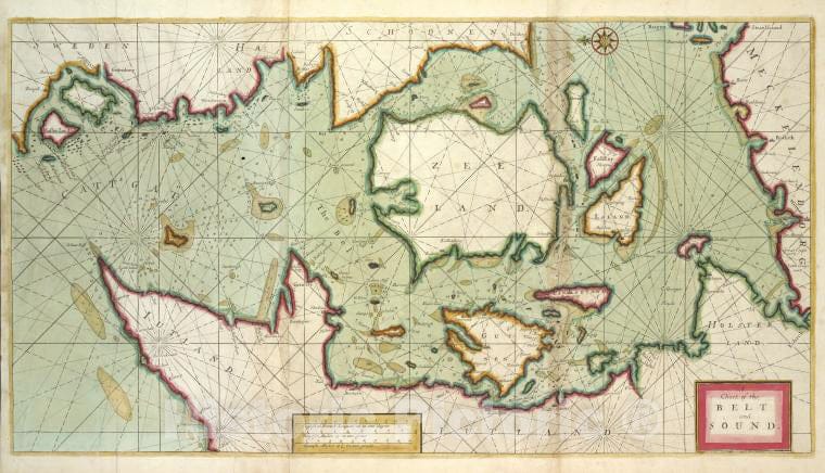 Historic 1702 Map - A Chart Of The Belt And Sound - Vintage Wall Art