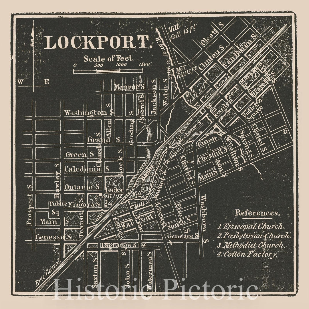 Historic 1838 Map - Lockport. - New York (State) - Lockport (N.Y.) - Atlases Of The United States - New York Atlas. - Vintage Wall Art