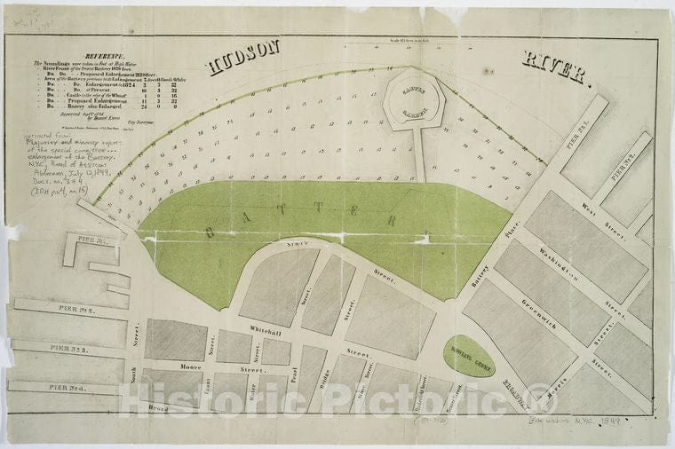 Historic 1849 Map - Proposed Enlargement Of The Present Battery - Battery Park (New York, N.Y.) - Vintage Wall Art