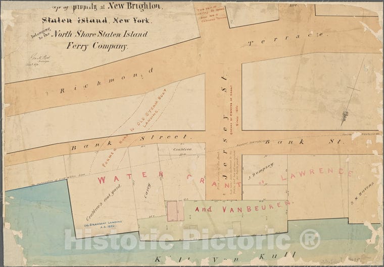 Historic Map - 1873 Staten Island, New York (N.Y.), Map Of Property At New Brighton, Staten Island, Belonging To The North Shore Staten Island Ferry Company. - Vintage Wall Art
