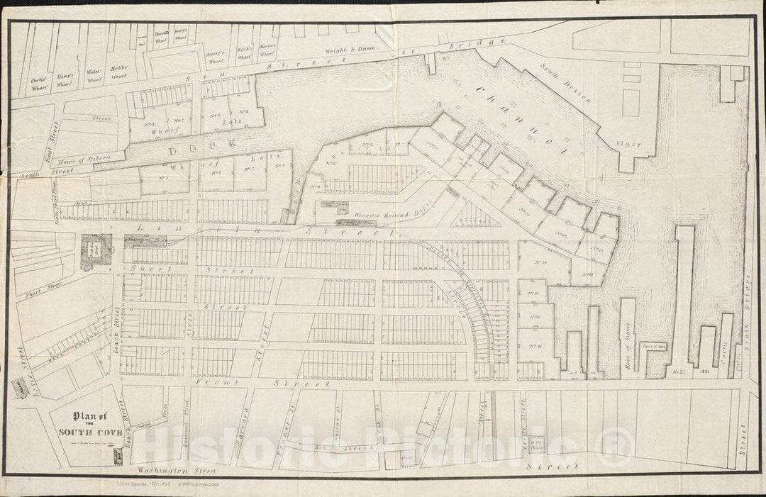 Historical Map, 1837 Plan of The South Cove, Vintage Wall Art