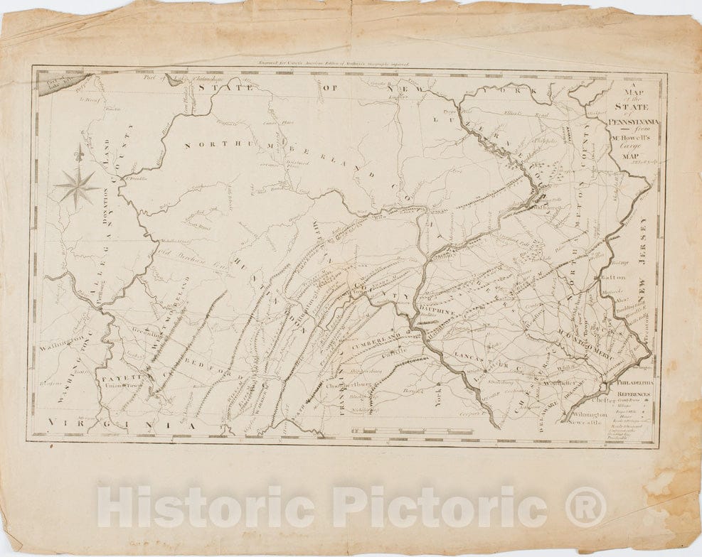 Historical Map, ca. 1795 A map of The State of Pennsylvania, Vintage Wall Art
