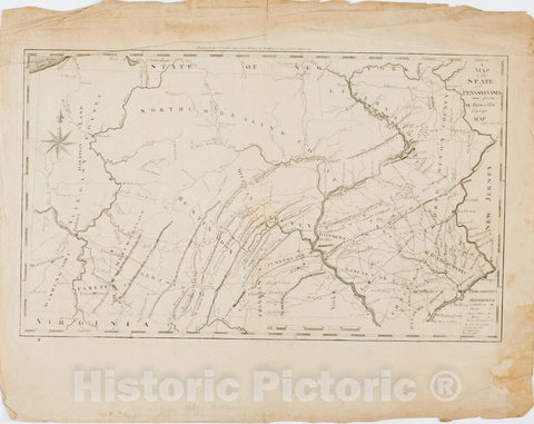 Historical Map, ca. 1795 A map of The State of Pennsylvania, Vintage Wall Art