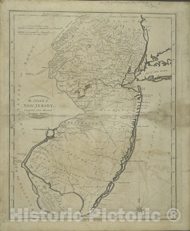 Historical Map, 1796 The State of New Jersey : compiled from The Most Accurate surveys, Vintage Wall Art