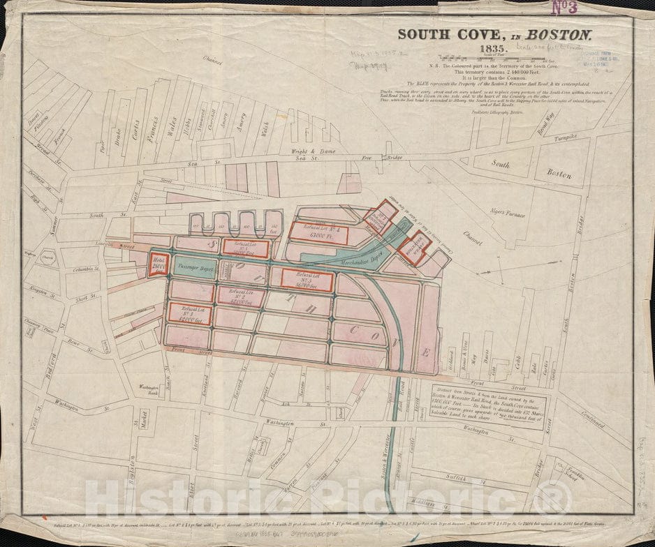 Historical Map, 1835 South Cove, in Boston, Vintage Wall Art