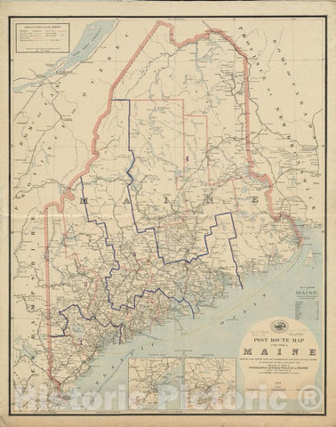 Historical Map, Post Route map of The State of Maine Showing Post Offices with The Intermediate Distances and Mail Routes in Operation on The 1st December 1895, Vintage Wall Art