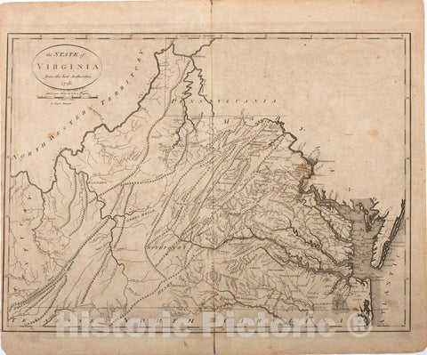 Historical Map, The State of Virginia from The Best Authorities. 1796, Vintage Wall Art