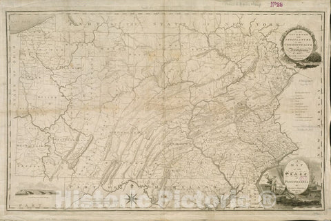 Historical Map, 1817 A map of The State of Pennsylvania, Vintage Wall Art