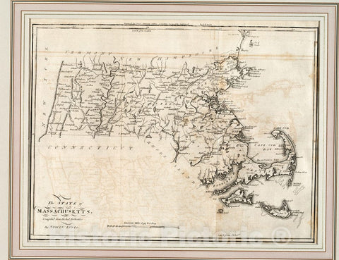 Historical Map, 1795 The state of Massachusetts, Vintage Wall Art