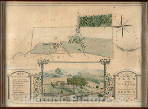 Historical Map, 1850-1869 Plan of The Estate of Stephen R. and Charles F. Benton, Richmond Township, Berkshire Co, State of Massachusetts, Vintage Wall Art