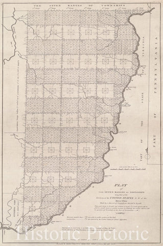 Historical Map, 1800 Plat of The Seven ranges of townships Being pof The Territory of The United States n.w. of The Ohio River which by a Late act of Congress, Vintage Wall Art