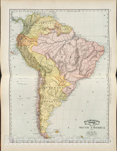 Historical Map, 1892 Rand, McNally & Co.'s indexed Atlas of The World map of South America, Vintage Wall Art